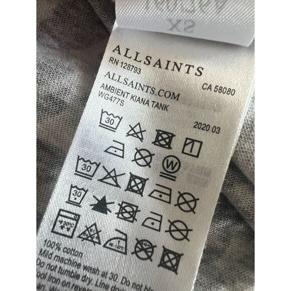 AllSaints Women Size XS Gray Black Leopard Print Cotton Ambient Kiana Tank Top - Picture 5 of 10